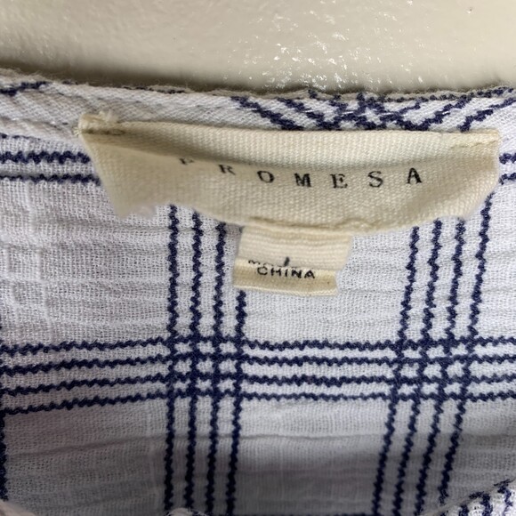 Promesa womens ruffle plaid button down short sleeve size large - Picture 3 of 7
